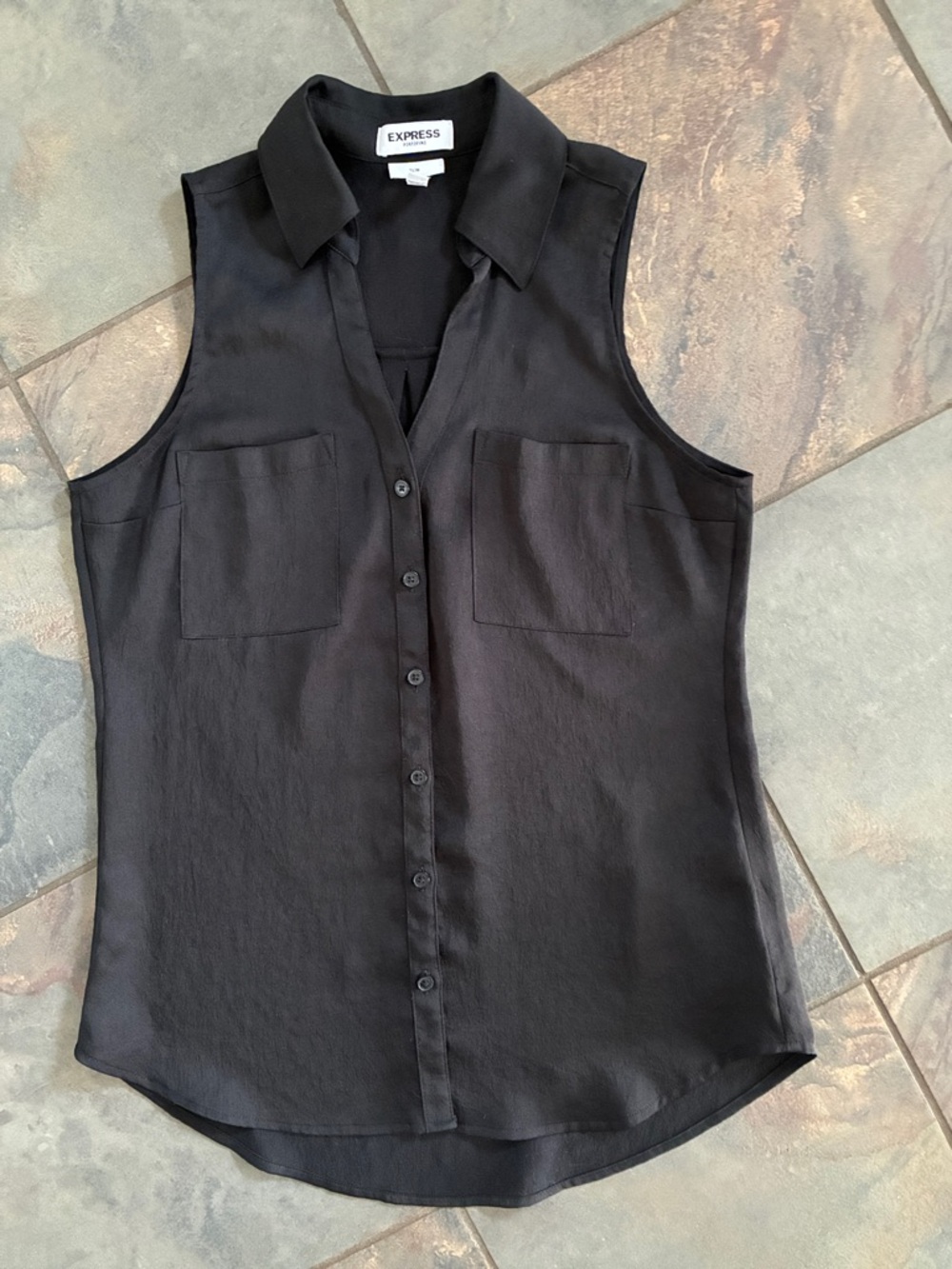 Express Black Sleeveless Button-Front Collared Shirt
